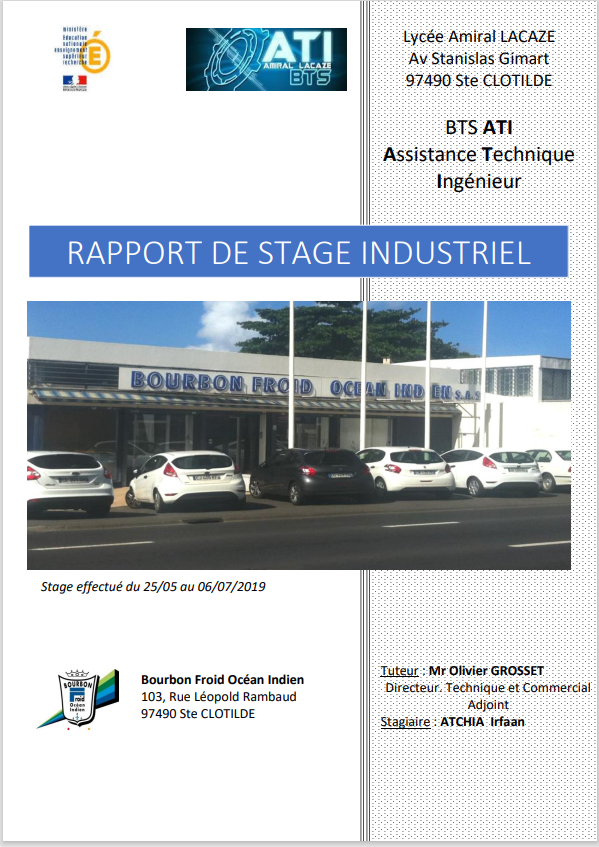 Page de garde de mon rapport de stage n°1