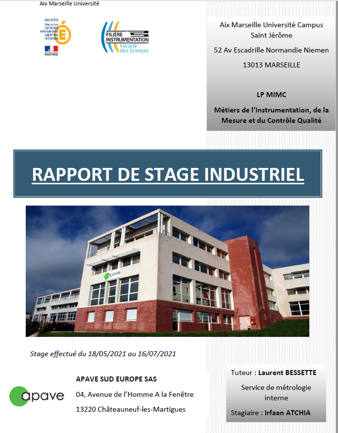 Page de garde de mon rapport de stage n°3